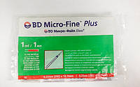 Інсуліновий шприц 1мл, BD Micro-Fine Plus з інтегрованою голкою (29G) 0,33 мм x 12,7 мм (U-100)