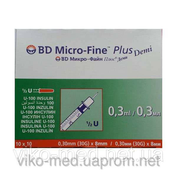 Инсулиновый шприц BD Micro-Fine Plus, 1 мл с интегрированной (впаянной ...