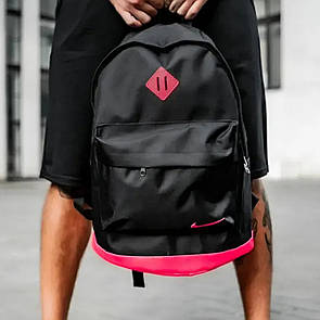 Рюкзак міський спортивний жіночий Nike CL чорно-рожевий / Портфель Найк зі шкіряним дном повсякденний