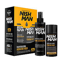 Набор для камуфлирования залысин темно-коричневый Nishman Hair Building Keratin Fiber Dark Brown