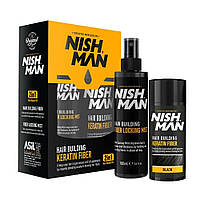 Набор для камуфлирования залысин черный Nishman Hair Building Keratin Fiber Black