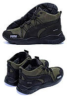 Мужские зимние кожаные ботинки Pm Runner Olive, Сапоги, кроссовки зимние хаки, спортивные ботинки