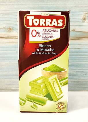 Шоколад білий із чаєм матча без цукру Torras 75 г Іспанія