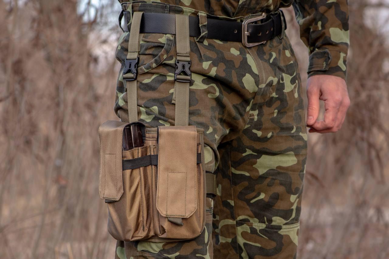 Підсумок на ногу під 4 магазини АК койот. Стегновий закритий підсумок під 4 ріжки АК