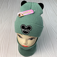 М 91070. Комплект зимовий для дівчинки шапка "KISS" і снуд, різні кольори (1-5 років)
