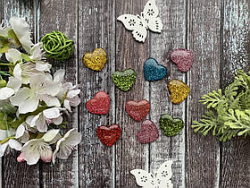 Кабошон "Серце гліттер середнє" 2 х 2,3 см, мікс, 20 шт/уп. оптом