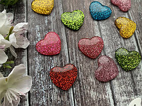 Кабошон "Серце гліттер" 2,8 х 2,5 см, 20 шт/уп. оптом