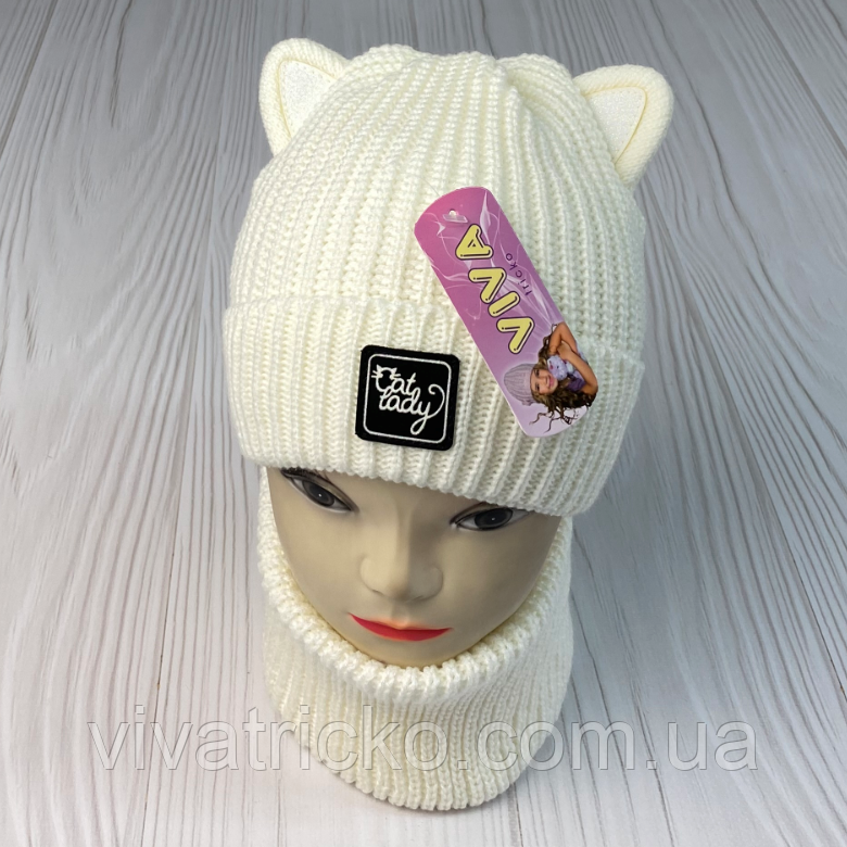 М 91091. Комплект зимовий для дівчинки шапка та баф "CAT LADY", різні кольори (2-5 років)