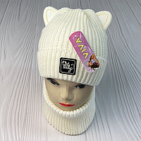 М 91091. Комплект зимовий для дівчинки шапка та баф "CAT LADY", різні кольори (2-5 років)