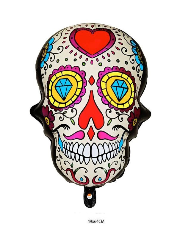 Фольгована велика повітряна куля Череп з серцем, кулі на Хелловін, 49х64 см