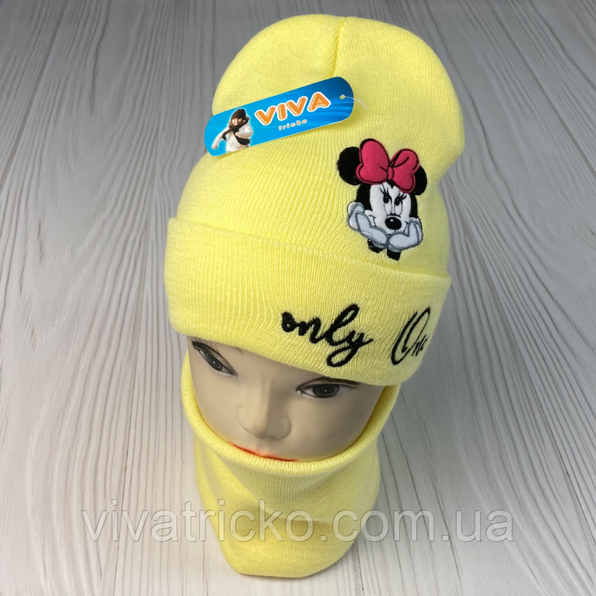 М 91096. Комплект зимовий для дівчинки шапка й баф "Мікі-only One", різні кольори (1-8 років)