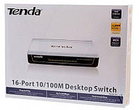 Комутатор мережевий TENDA S16, 16x10/100TX Fast Ethernet, некерований, 3.2 Гбит/с, 4 Кб, пластик