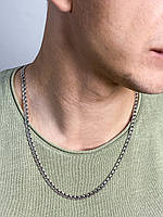 Мужская массивная серебряная цепь, цепочка плетение , Бисмарк 60см, черненая, 925 Проба