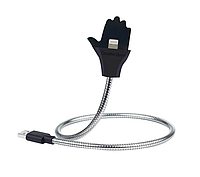 Кабель Lightning-USB "Metal cable - долоня" 48см Сіро-чорний, провід лайтнінг - шнур для заряджання айфона (Silver)