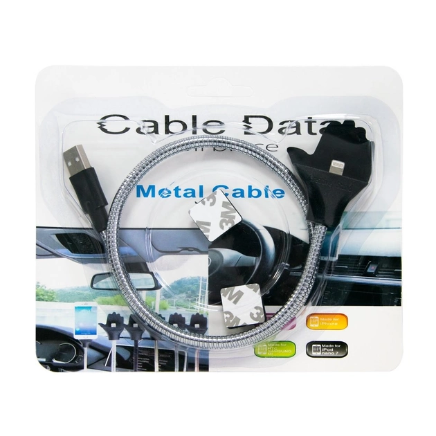 Кабель Lightning-USB "Metal cable - ладонь" 48см Серо-черный, провод ...