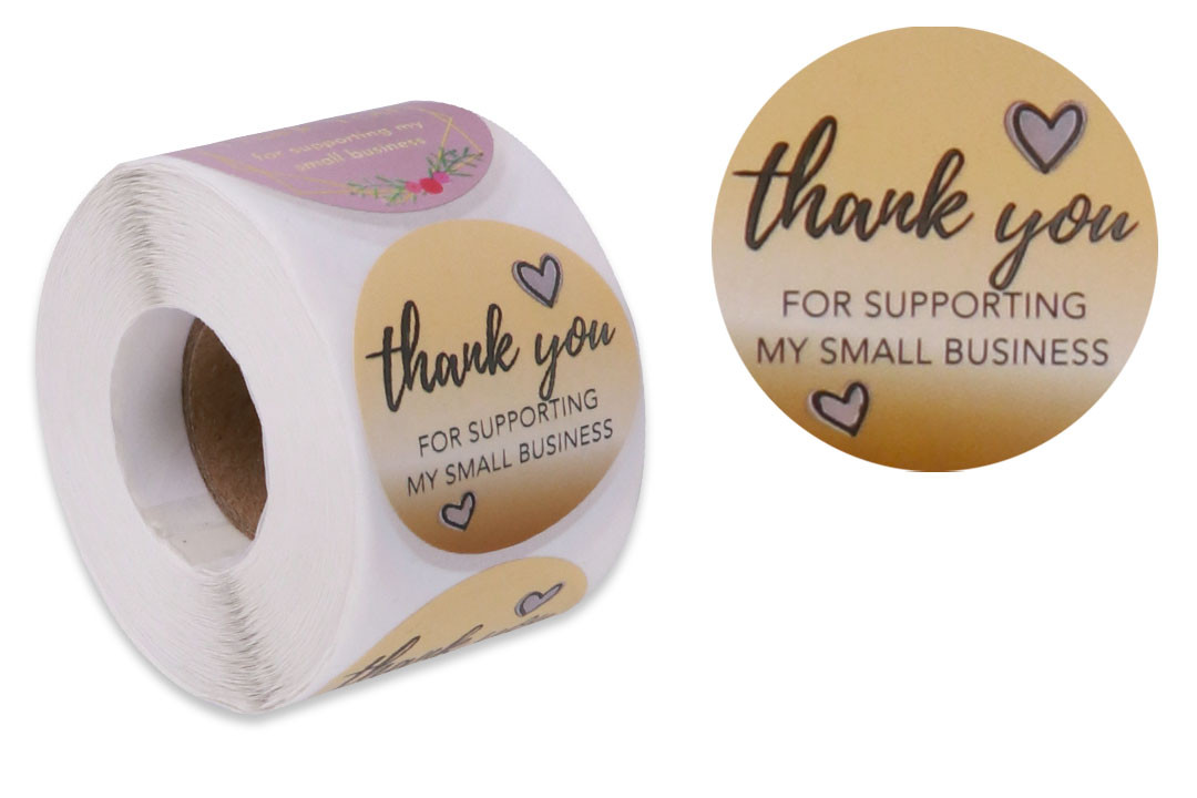 Наліпки стікери "Thank you" R109, кольорові  3.8 см, 500шт/рулон, фото 1