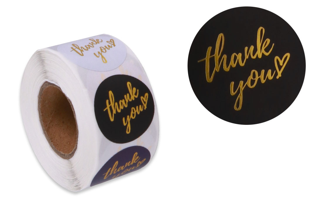 Наліпки стікери "Thank you" CP18, сині-чорні, 2.5 см, 500шт/рулон 21-22, фото 1