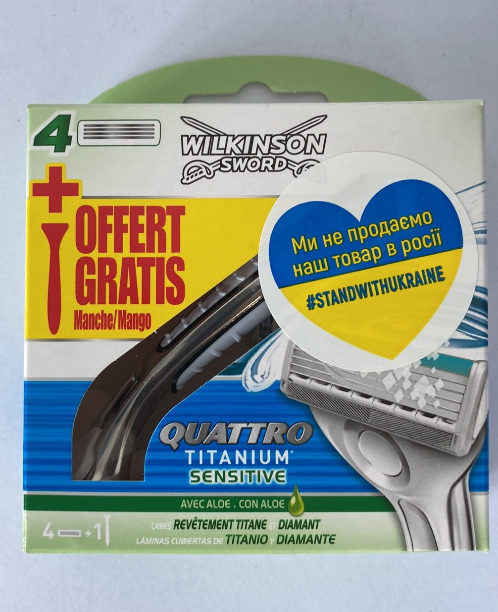 Касети чоловічі для гоління Wilkinson Sword (Schick) Quattro 4 titanium sensitive 4 шт. + ручка (Шик Титаніум)