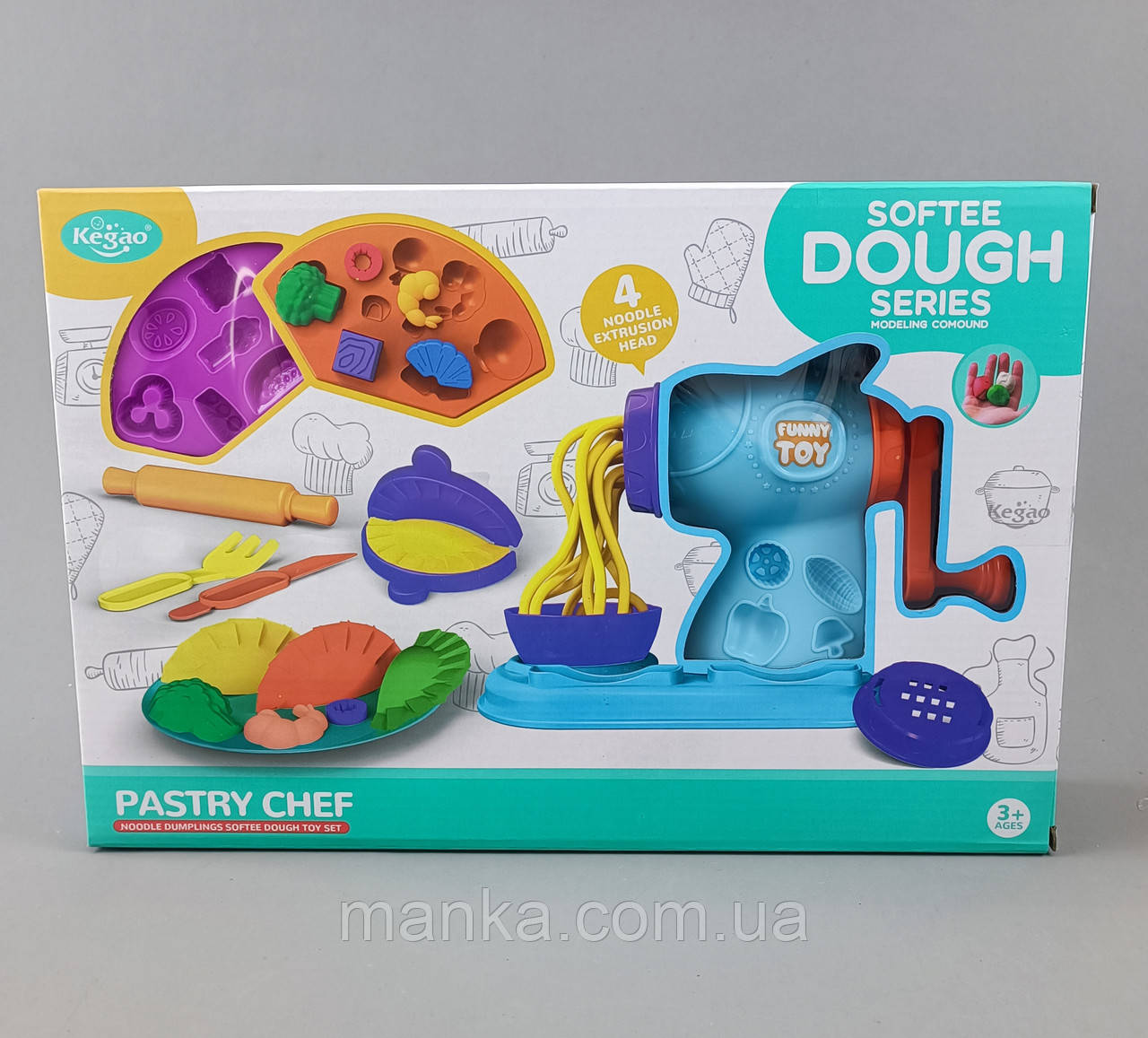 Тісто для ліплення мясорубка маракони 808-65 "Pastry Chef", 4 кольори тіста, екструдер, аксесуари, в коробці