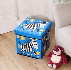 Кошик - пуф  для зберігання іграшок  WW01369 Синій зебра