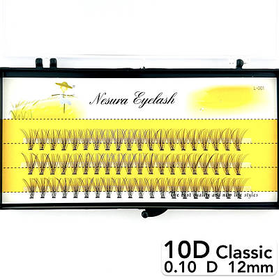 Накладні пучкові вії Nesura Eyelash Classic 10D, 0,10, D, 12 мм, 60 пучків Несура