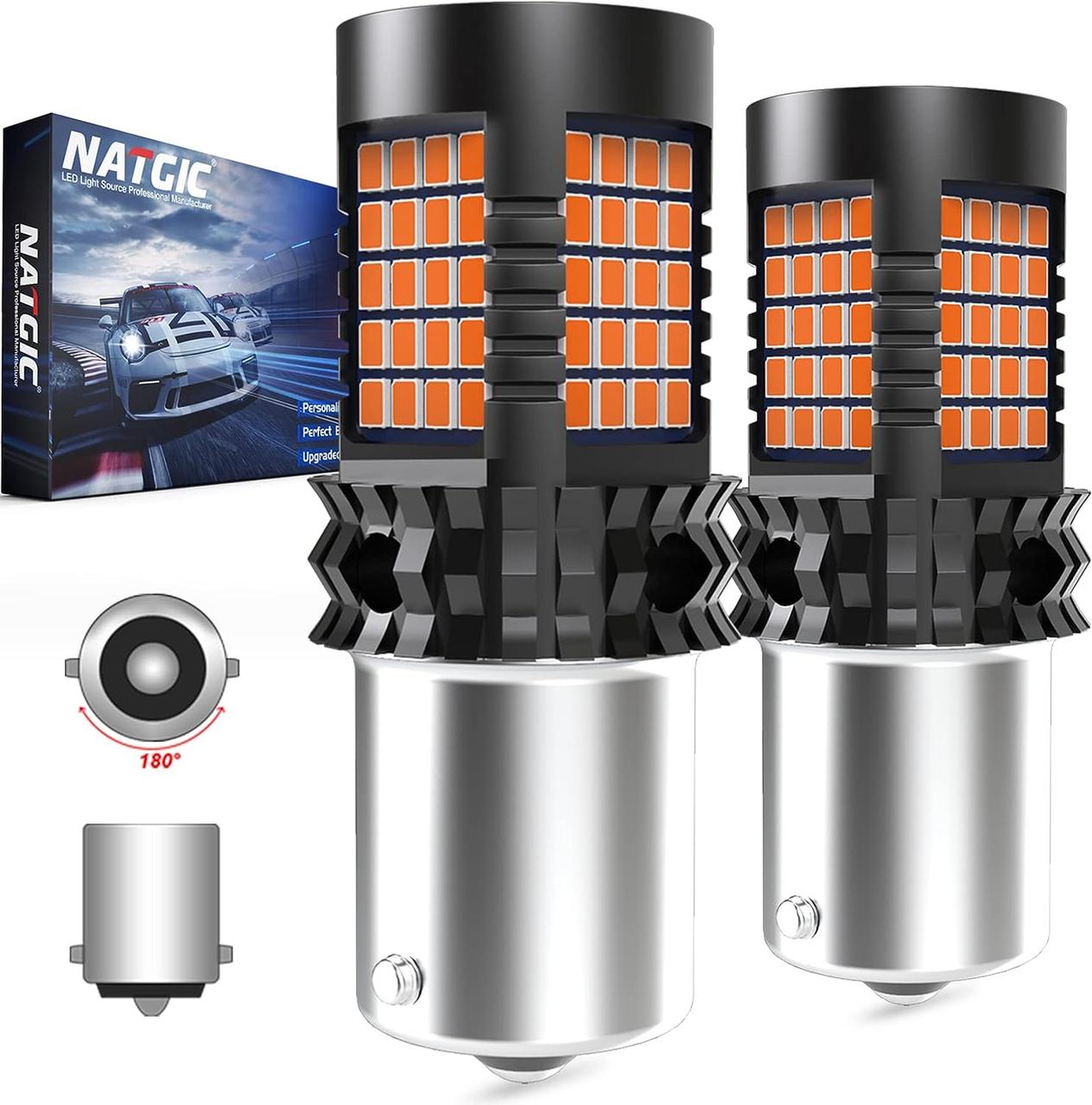 NATGIC 1156 BA15S Світлодіодні лампи янтарного кольору, P21W 7506 Світлодіод CanBus Безпомилковий вбудований навантажувальний, фото 1