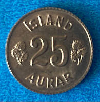 Монета Ісландії 25 аурар 1966-69 рр.