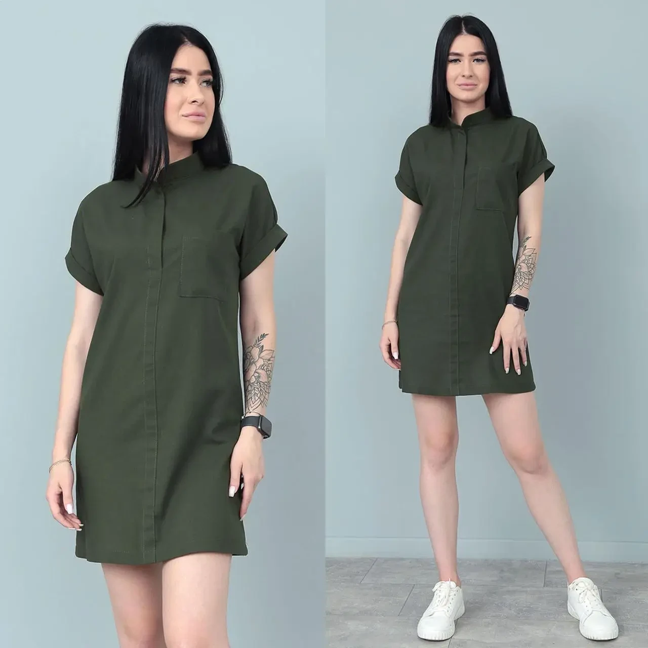 Літня лляна сукня туніка вільна короткий рукав