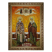 Икона "Священномученик Киприан и мученица Иустина" янтарная 15х20