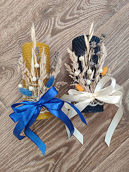 Набір натуральних свічок із вощини з декором, 2шт./набір