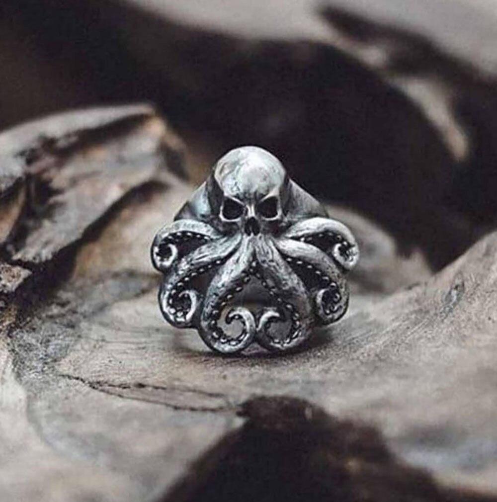 Готичний чоловічий перстень Кракен Kraken Восьминіг череп розмір 20