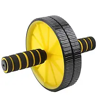 Тренажер ролик колесо для пресса + коврик, диаметр колеса 17.5 см, 2 колеса, желтый