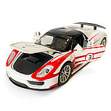 Машинка металева дитяча Porsche, Порше, білий з червоним, світло, звук,інерція,відкриваються двері, капот, 1:32, 15*7*6см, (68791), фото 5