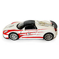 Машинка металева дитяча Porsche, Порше, білий з червоним, світло, звук,інерція,відкриваються двері, капот, 1:32, 15*7*6см, (68791), фото 3