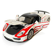 Машинка металева дитяча Porsche, Порше, білий з червоним, світло, звук,інерція,відкриваються двері, капот, 1:32, 15*7*6см, (68791), фото 5