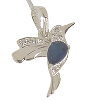 Женский серебряный кулон Колибри с синими фианитами