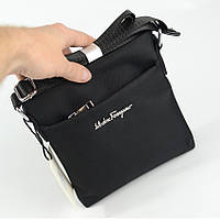 Тканевая мужская маленькая сумка мессенджер через плечо, Черная текстильная мини сумочка из нейлона на ремешке