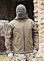 Мужская тактическая куртка олива Soft Shell водонепроницаемая на флисе осень-зима