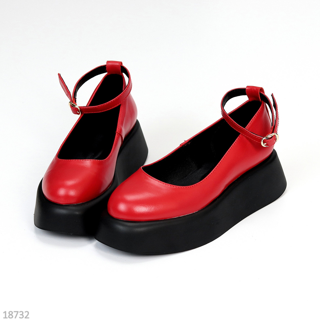 Красные кожаные туфли на шлейке натуральная кожа на черной платформе lolita style - фото 3 - id-p1912099761