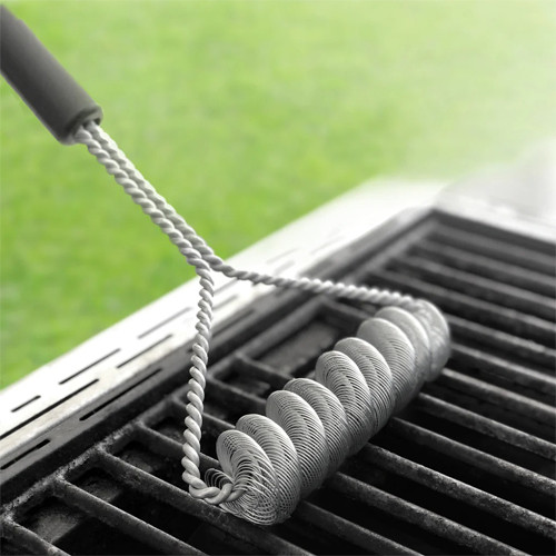 Щітка для очищення гриля BBQ безпечна з ручкою, 1 спіраль, сталь, фото 1