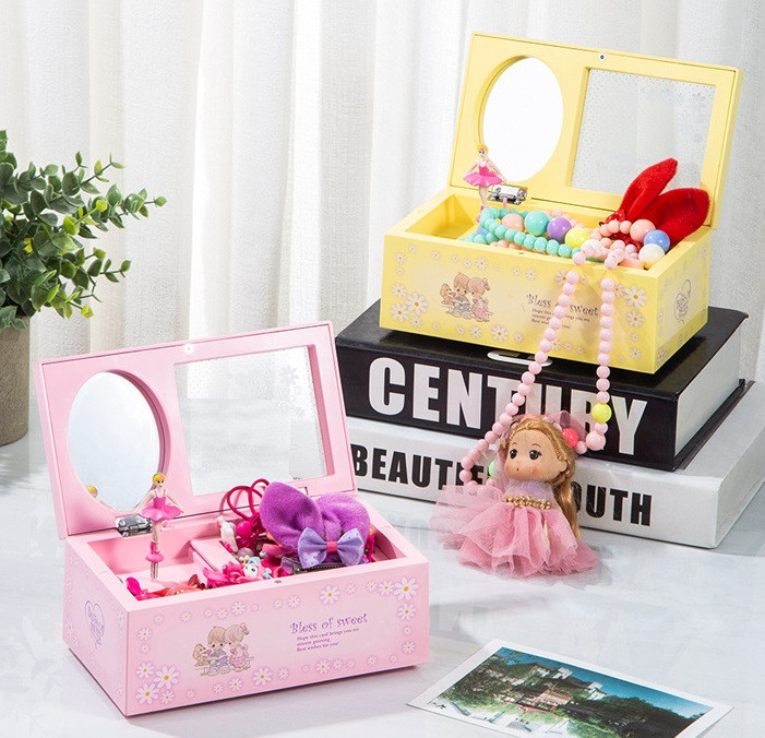 Творча музична скринька для прикрас з балериною жовта, фото 1