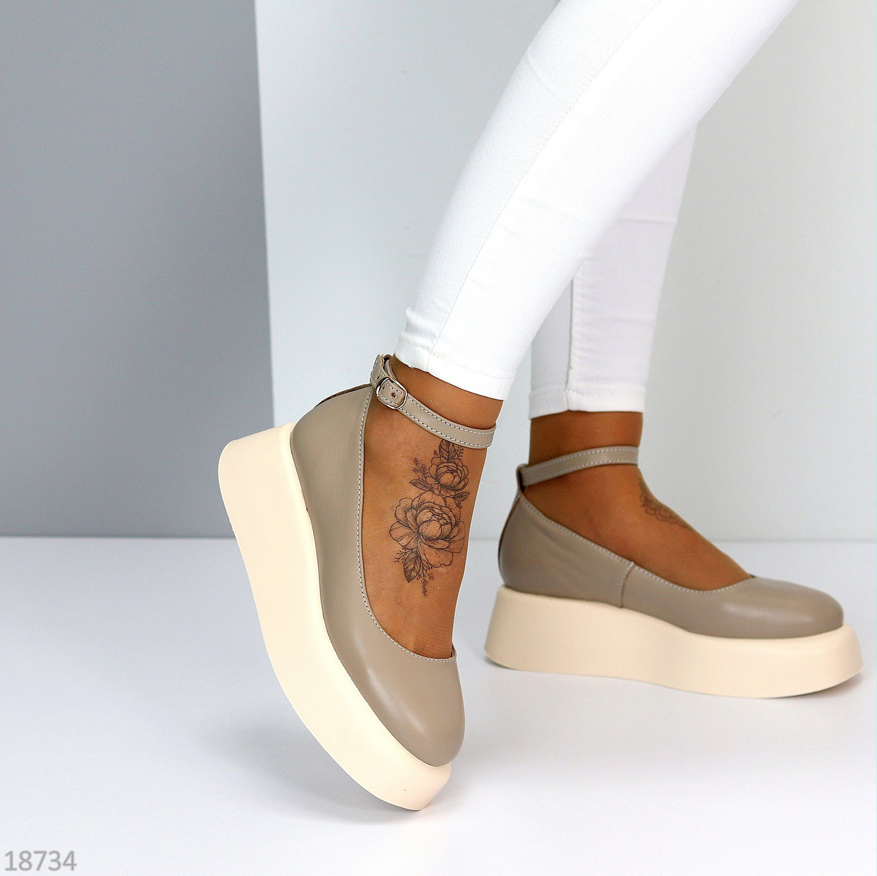 Бежевые кожаные туфли на шлейке натуральная кожа цвет темный мокко lolita style - фото 5 - id-p1912108382