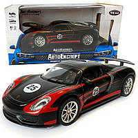 Машинка металлическая детская Porsche, Порше, черный, свет, звук,инерция,открываются двери, капот, 1:32,