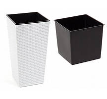 Вазон "Ротанг" квадрат 16*16*30  біла роза