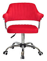 Крісло Jeff CH-Office з підлокітниками, велюр червоний В-1016 на хромованій хрестовині з колесами, фото 3