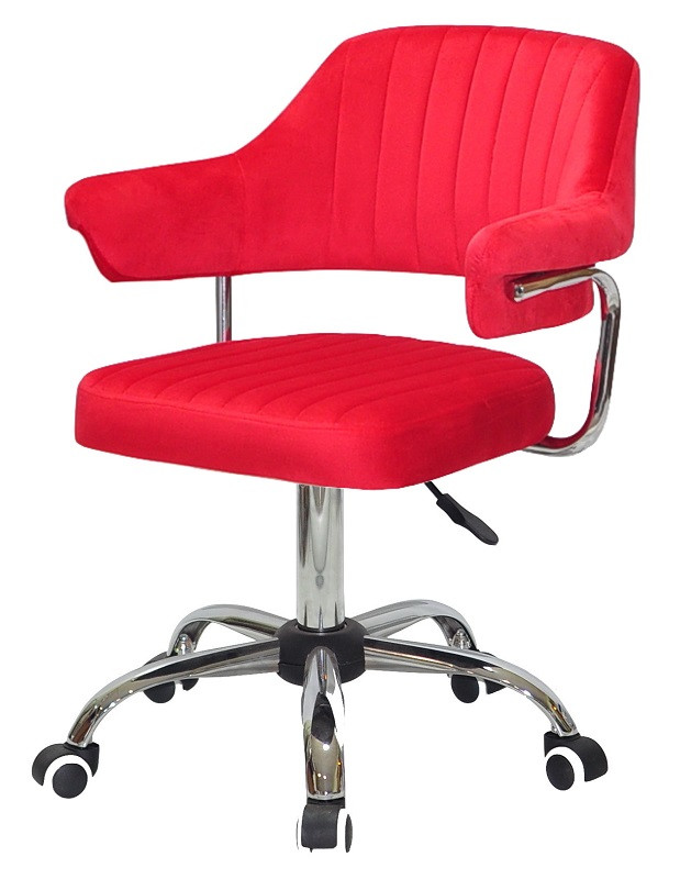 Крісло Jeff CH-Office з підлокітниками, велюр червоний В-1016 на хромованій хрестовині з колесами, фото 1