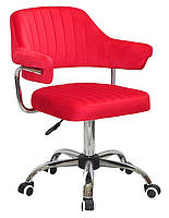 Крісло Jeff CH-Office з підлокітниками, велюр червоний В-1016 на хромованій хрестовині з колесами, фото 2