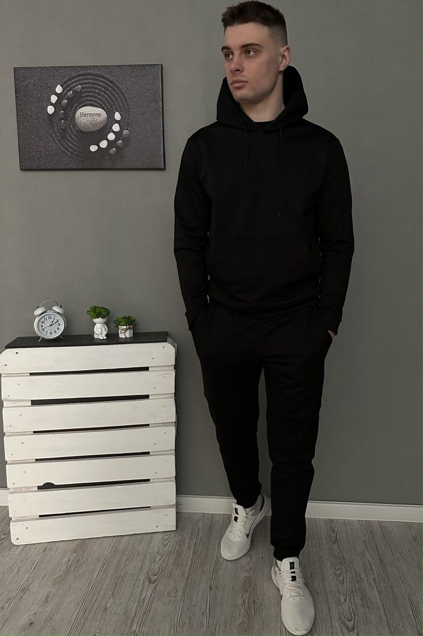 Чоловічий спортивний костюм демі базовий, худі, штани чорний (двохнитка)., фото 1