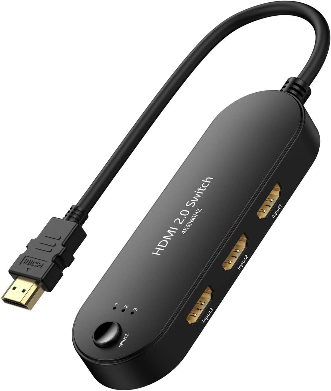 Комутатор HDMI 4K@60Hz【Оновлено】3 в 1 вихідний розгалужувач HDMI, 3-портовий перемикач HDMI підтримує Full HD 4K 1080P 3D, багатоп, фото 1