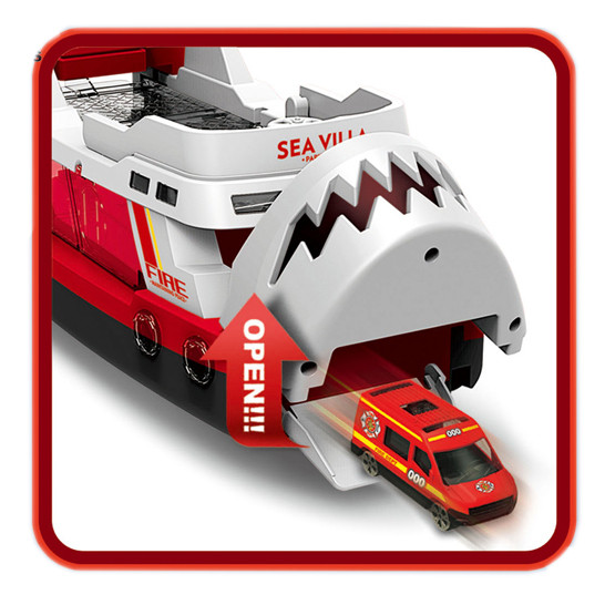 Детская игрушка Корабль Пожарный катер с машинкой и вертолетом Красный - фото 5 - id-p1909811400